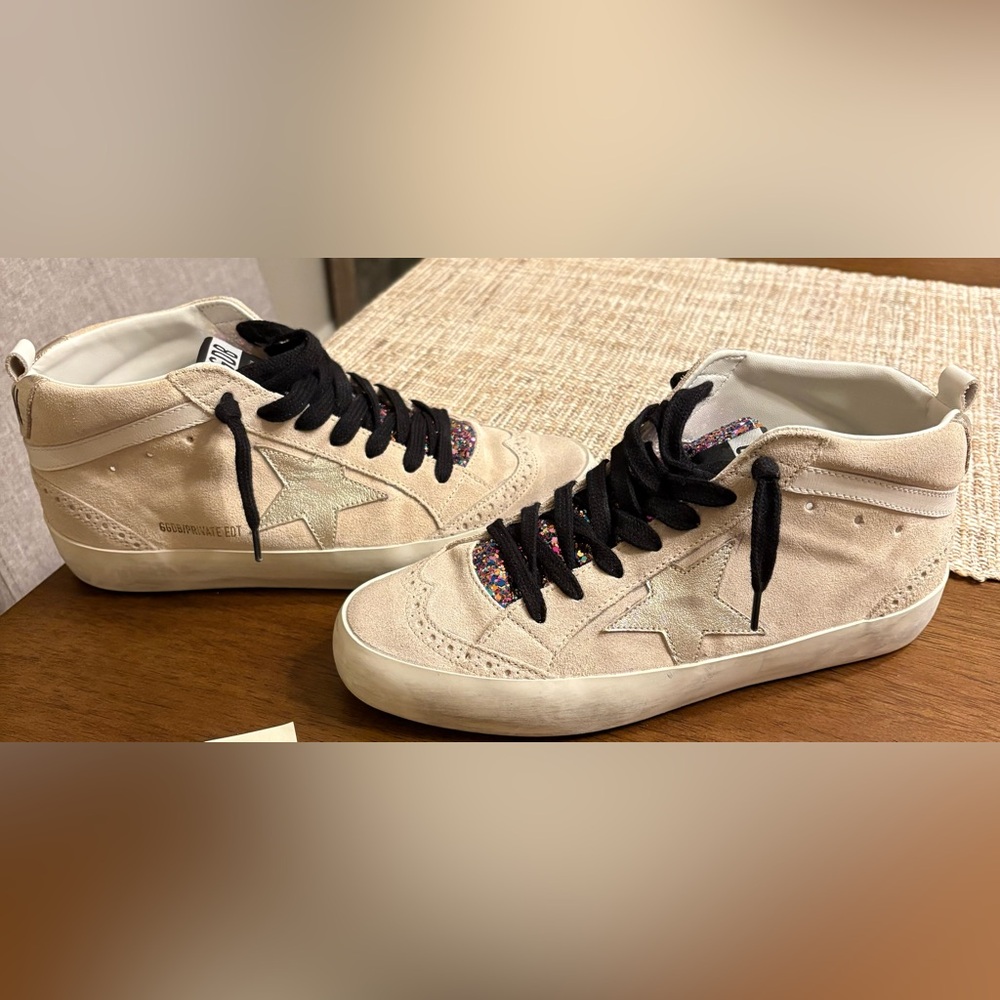 Golden Goose Cream High-Tops with Black Laces